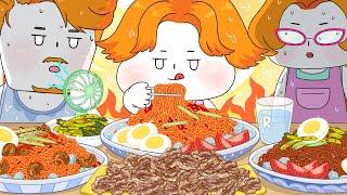 찜통 더위엔 시원한 비빔면 먹방! (더미식 비빔면, 차돌박이) 애니먹방/Bibimmyeon (Spicy Noodle) Mukbang! Animation ASMR /foomuk