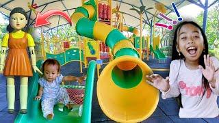 Vlog Keluarga Riska Main Perosotan  Seharian Jagain Dede Bayi Lucu  Main Squid Game di Playground