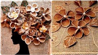 2 Великолепные идеи из джута. Панно из мешковины и джута.  Поделки своими руками.  DIY  Jute crafts