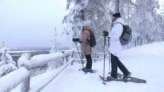 Snowshoeing in Eeron Polku trail in Pello Lapland Finland - lumikenkäilyä Pellossa Lapissa