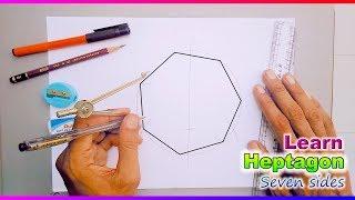 how to draw heptagon septagon 7 sides shape geometry lesson