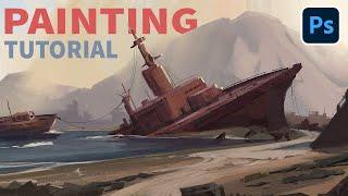 Ship Graveyard Digital Painting Process ( Concept Art Tutorial )