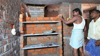 Impressive! Techniques of kadappa Shelves Making Construction-Sand and cement mixer mortar