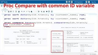 PROC COMPARE - 2 | ID Statement in Proc Compare in SAS | Comparing Two Data Sets on Common Variable