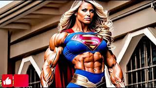 AI Muscle Girls | Supergirl | FMG | Shehulk | Female muscle growth | muscle growth animation