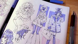  Filling A Spread In My Sketchbook With Ballpoint Pen And Tombow Markers // Draw With Me