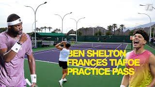 Ben Shelton & Frances Tiafoe play practice points at the 2025 BNP Paribas Open in Indian Wells, CA