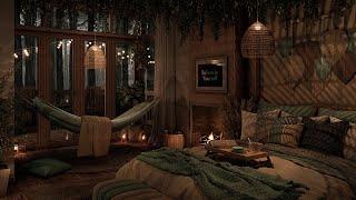Cozy Room Ambience AsmrRain And Distant Thunder Sounds For Sleeping | Crackling Fire, Relaxing Rain