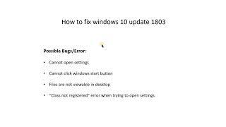 How to fix windows 10 1803 issue