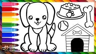 Drawing and Coloring 3 Cute Dogs With Accessories  Drawings for Kids