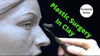 Sculpting female head in clay.  "Plastic surgery in clay" Sculpting demo in a woter based clay