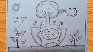 Environment day drawing easy | World environment day poster drawing | Save environment drawing