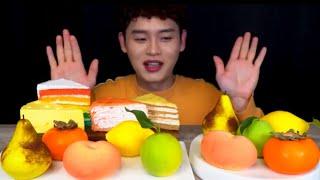 Bonggil ASMR rainbow crepe cake fruit tart mukbang bites only