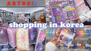 shopping in korea vlog  cute stationery haul at Artbox ️ popcorn pen, deco tape, mini locker