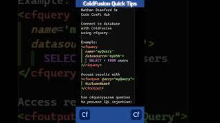 ColdFusion Quick Tips Database Query