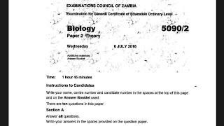 BIOLOGY PAPER 2 2016 GCE