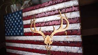 How I Made A Tattered Wooden American Flag With A Deer Skull Engraving