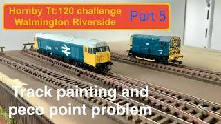 TT:120 Challenge layout. Walmington Riverside Part 5. Painting Tracks and Peco points issues