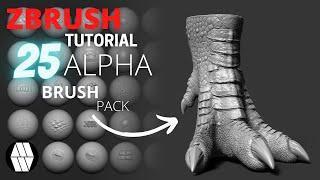 ZBRUSH Tutorial - 25 Alpha Brush Pack Demonstration