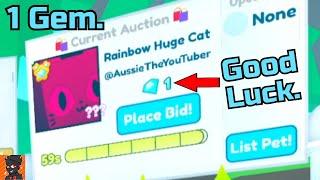 Auctioning My RAINBOW HUGE CAT... For 1 Gem. | Pet Simulator X