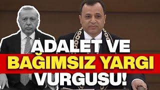 AYM Başkanı Erdoğan'ın gözlerine bakarak konuştu: Adalet ve bağımsız yargı vurgusu