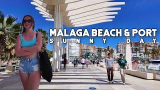 Malaga City Beach and Port Spain Sunny Day April 2024 Update Costa del Sol | Andalucía [4K]