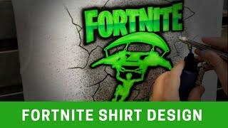 Fortnite design airbrushed on a t-shirt - how to paint Fortnite