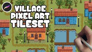 How to Paint and Build a Modular Pixel Art Village in Procreate