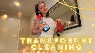 Transparent Cleaning the mirror with