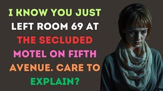 I KNOW YOU JUST LEFT ROOM 69 AT THE SECLUDED MOTEL ON FIFTH AVENUE. CARE TO EXPLAIN?