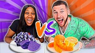 Purple Food VS Orange Food Challenge | FamousTubeFamily