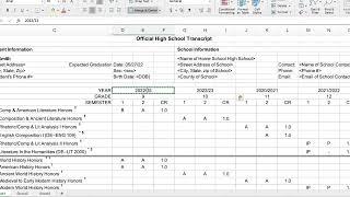 Homeschool High School Transcript Template by Subject & Year