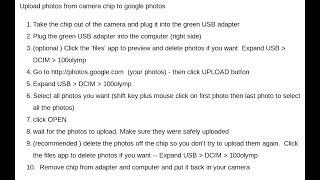 Upload photos from camera chip to google photos using a ChromeBook