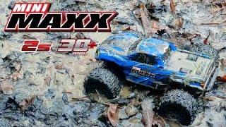 Traxxas Mini Maxx bash run jumps dirt mud test review 2s at bike park rc 4x4 rtr basher thrasher