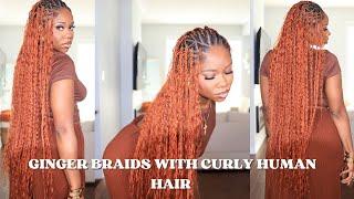 GINGER COLOUR KNOTLESS BRIADS | USING CURLY HUMAN HAIR | YWIGS Braiding hair | Chev B.