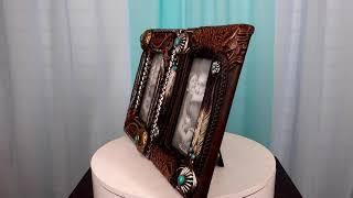 Ebros Set Of 2 Rustic Southwestern Boho Feathers Turquoise Gems Scroll Picture Frames