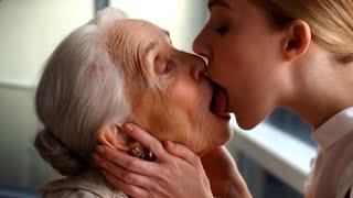 The old woman kisses her maid | Lesbian Kissing Video