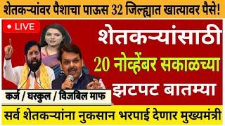 सर्व शेतकऱ्यांना नुकसान भरपाई देणार मुख्यमंत्री!| PM Kisan Yojana| Pik vima| Headlines News Marathi