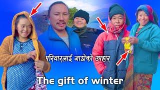 Giving the gifts of Kathmandu to the family | Finally we reached the village | The family was happy