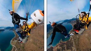 Paraglider Jumps From Partner's Knees! (AWESOME TRICKS)