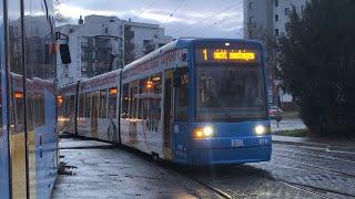 Straßenbahn Kassel am Betriebshof zur HVZ (Hauptverkehrszeit)