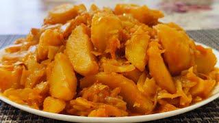 постное блюдо, тушёная картошка с капустой !  вкусное сытное бюджетное блюдо  рецепт приготовления