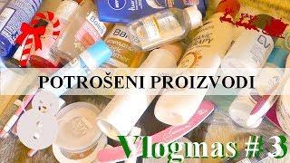 VLOGMAS #3   BACAM 40 PROIZVODA IZ SVOJE MAKE-UP KOLEKCIJE - EMPTIES!