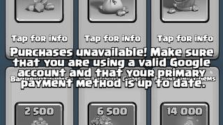 how to FIX: Purchases unavailable! Make sure that you are using a vaild Google account CLASH ROYALE