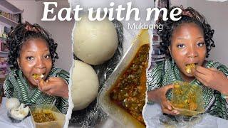 Poundo and Ogbono with okra soup and beef mukbang