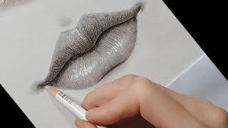 Learn to draw Realistic Lips Step by step Charcoal Pencil - How to Draw