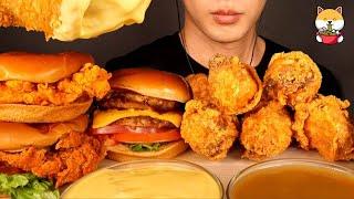 ASMR MUKBANG CHEESY FRIED CHICKEN & CHICKEN SANDWICH & DOUBLE CHEESEBURGER & SPAGHETTI (No Talking)