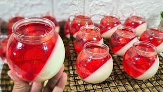 Puding Susu Strawberry || Puding cantik untuk ide jualan