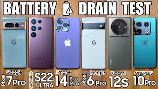 Google Pixel 7 Pro vs Samsung S22 Ultra / iPhone 14 Pro Max / Xiaomi 12s Ultra - BATTERY DRAIN TEST!