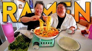 NEW Buldak TOM YUM Spicy Ramen Noodles Mukbang + Shrimp + Seafood 먹방 Eating Show (Cooking + Eating)